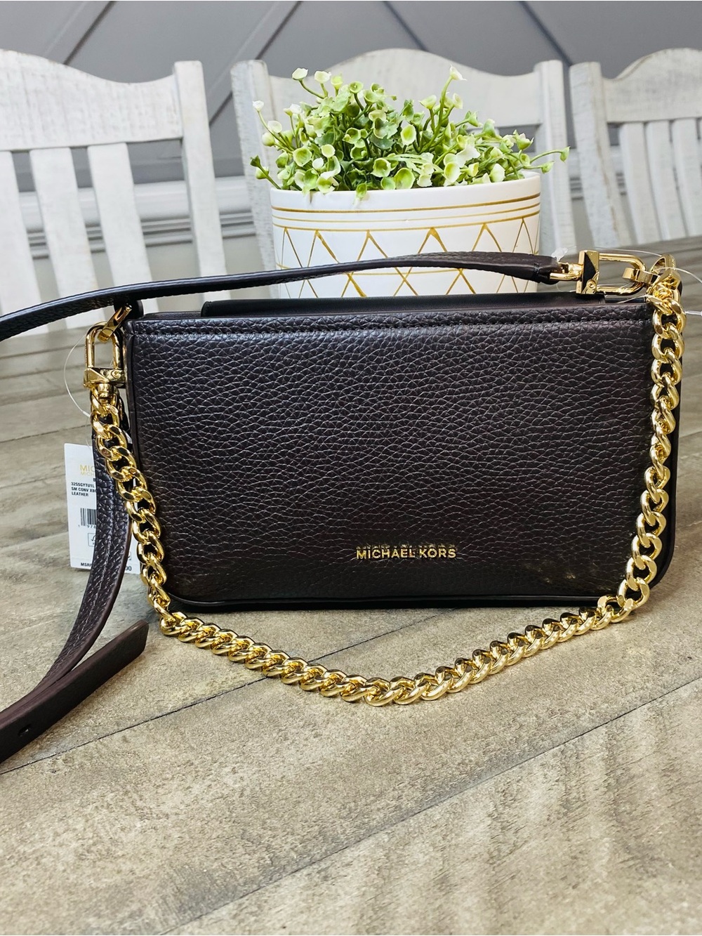 NWT Michael Kors Bryant Small Leather Convertible Crossbody Bag - Dark Brown